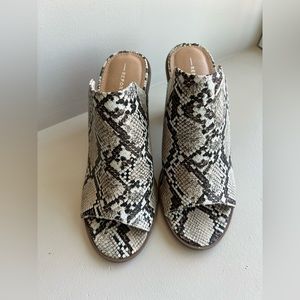 Report Snakeskin Peep Toe Block Heel Mules